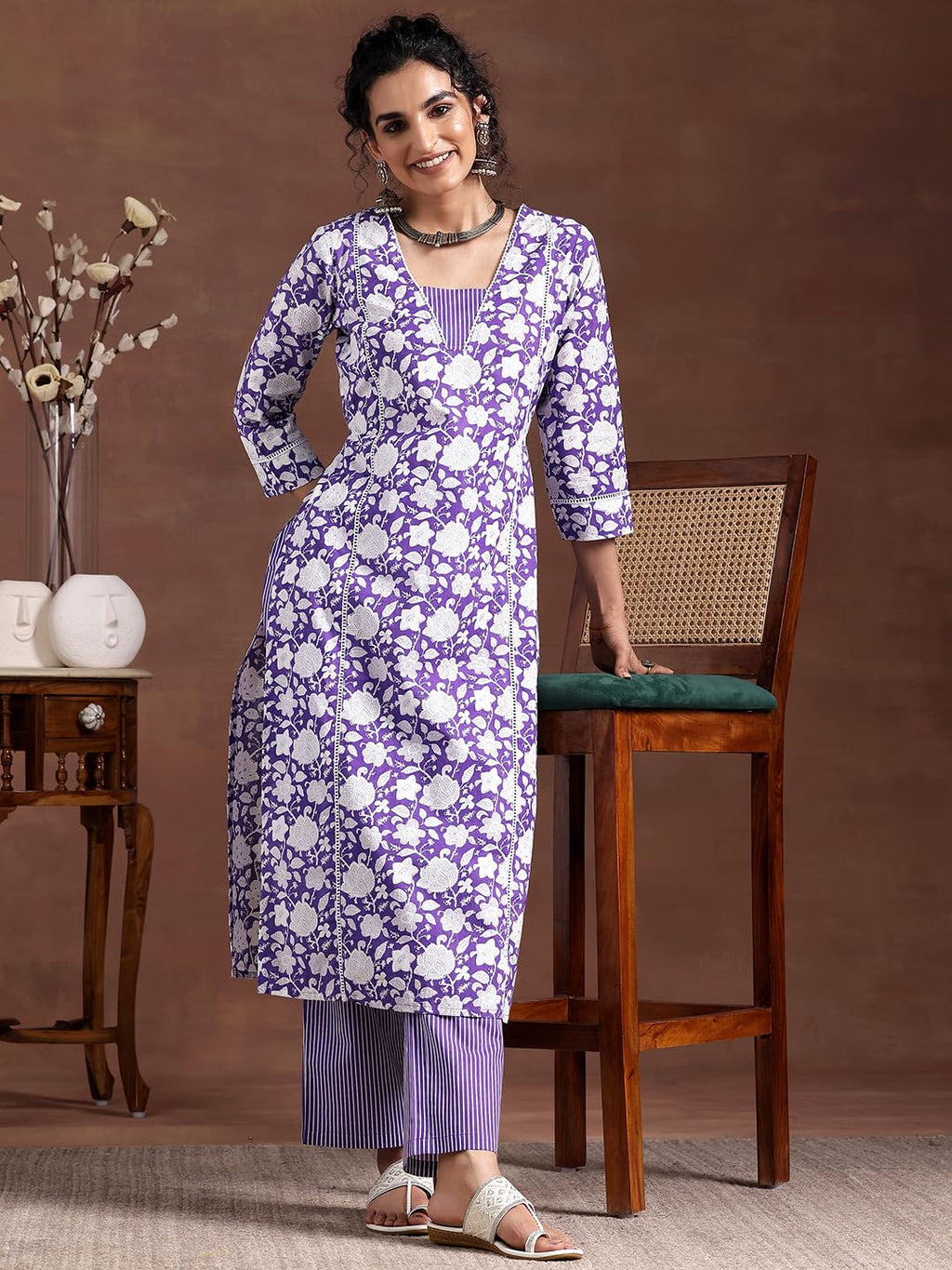 Libas WomenS Pure Cotton Printed Kurta Set (278970R Purple