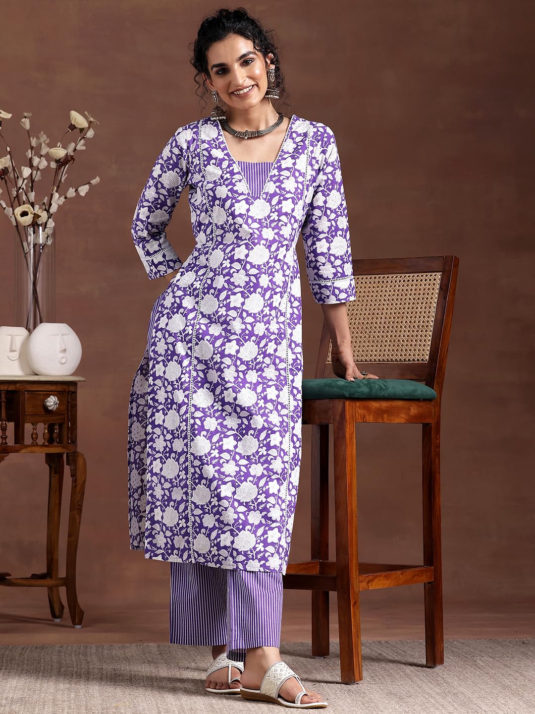 Libas WomenS Pure Cotton Printed Kurta Set (278970R Purple
