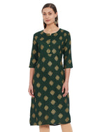 Anubhutee Women'S Rayon Green Foil Print Ethnic Motifs Printed A-Line Kurta