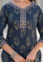 Nermosa Printed Straight Kurta And Pant Set With Dupatta (Small)