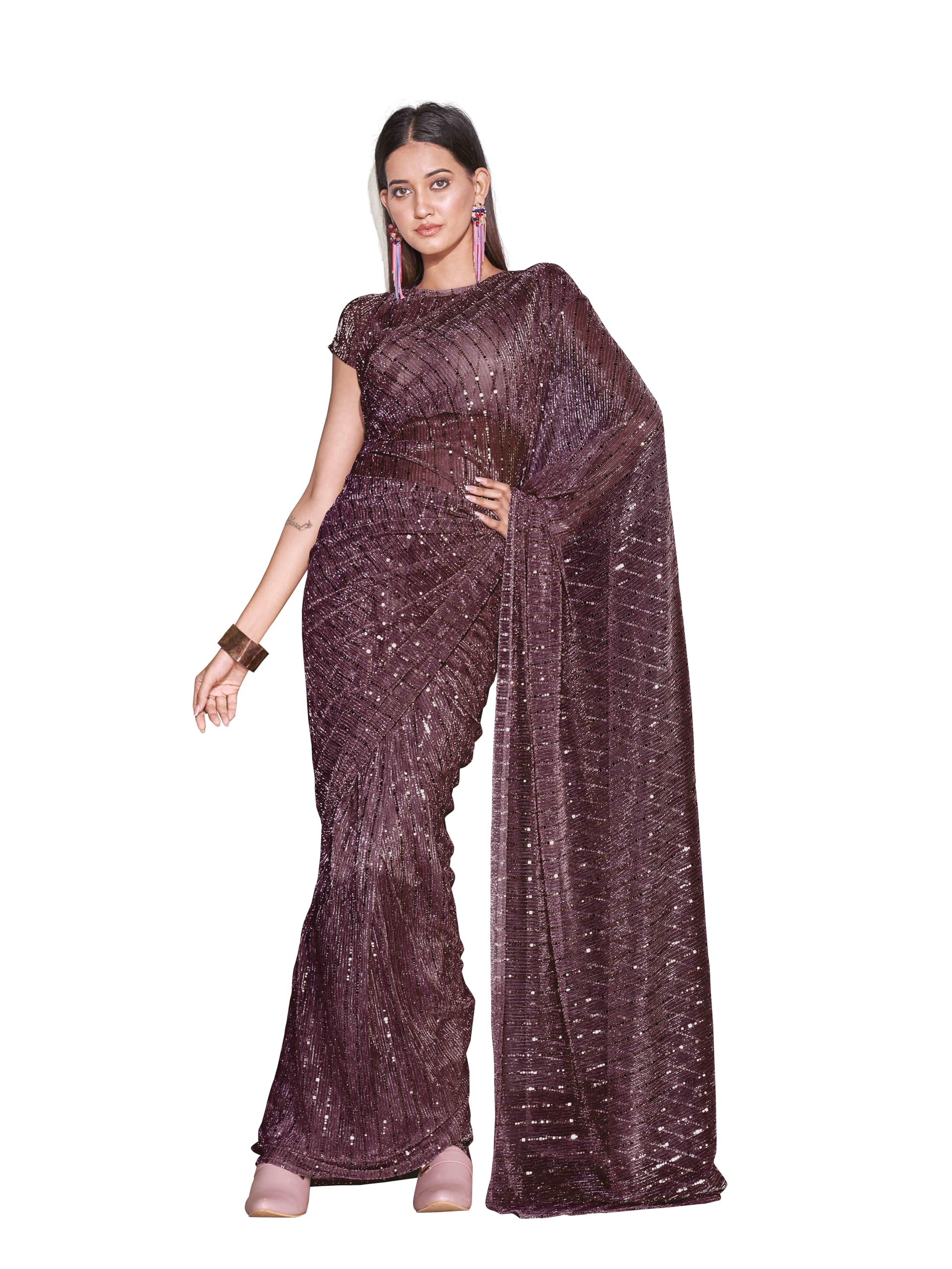 Womanista WomenS Women Ready To Wear Saree Ll Women Lycra Saree Ll Women Pre Draped Saree Ll Women One Minute Saree Ll Un-Stitc