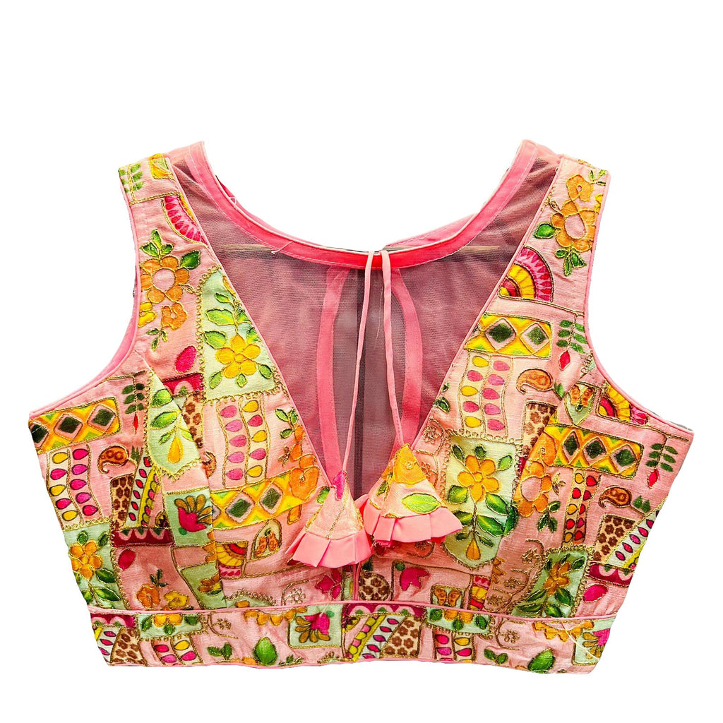 Vihu Fashion Womens Phanotm Silk Floral Sleeveless Saree Blouse