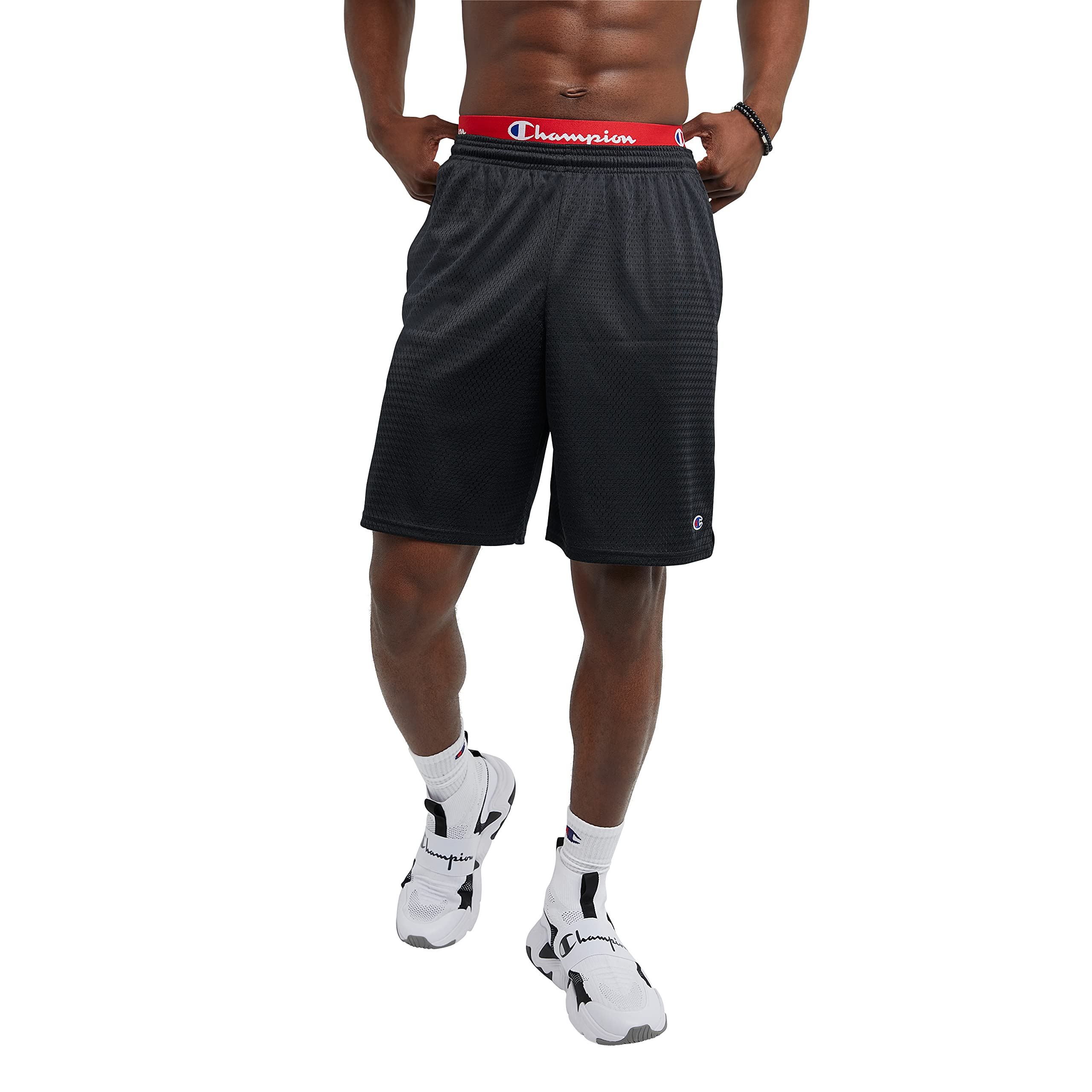 Champion Mens Shorts, Mesh Gym Lightweight Athletic For (Reg. Big & Tall) Running-shorts, Black C Patch Logo, Medium US