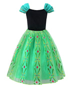 JerrisApparel Girls Princess Costume Snow Party Halloween Cosplay Fancy Dress (Green with Accessories)