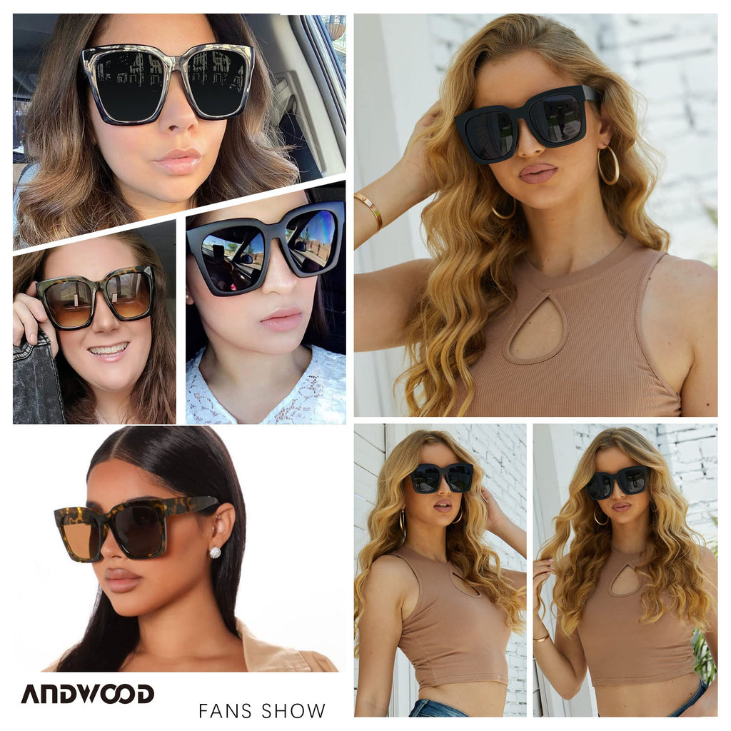 ANDWOOD Oversized Sunglasses for Women Big Large Square Wide Frame Shades Retro Trendy Fashion UV Protection Matte Black Tortois
