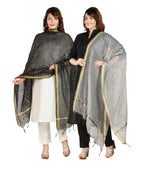 Fabme Women'S Checkered Dupatta With Embellish Golden Border Black, Silver - Pack Of 2