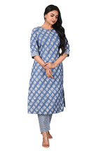ANNI DESIGNER Women's Cotton Blend Straight Printed Kurta with Pant (Funki Blue_XXL_Blue_XX-Large)