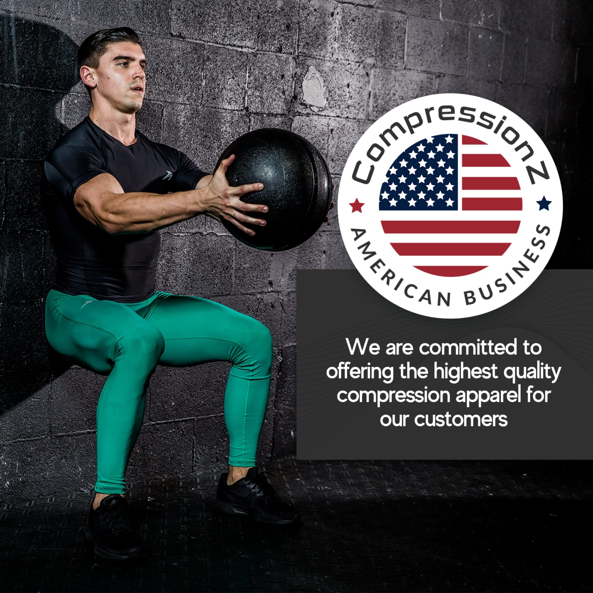 CompressionZ Men's Compression Pants Base Layer Running Tights Mens Leggings for Sports (Green w/Pockets, L)