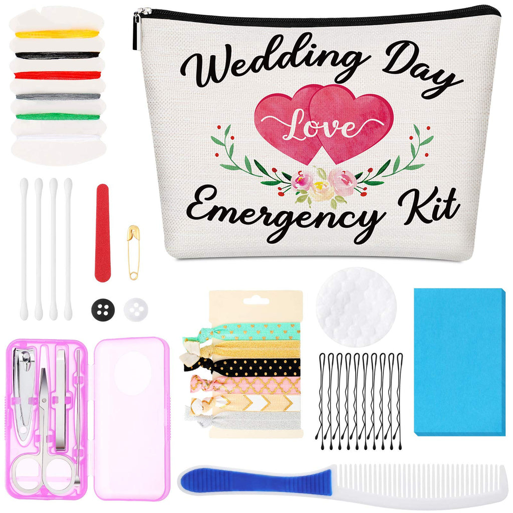 Floral Wedding Emergency Kit for Bride Wedding Survival Set with Makeup Bag, Bride Kit Bridal Shower Gift Present Fun Engagement