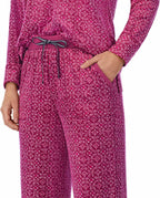 Nautica Womens Pajamas - Cozy Silky Fleece - 2 Piece Long Sleeve Winter Sleepwear Set for Women, Stamp Geo, Small Purple