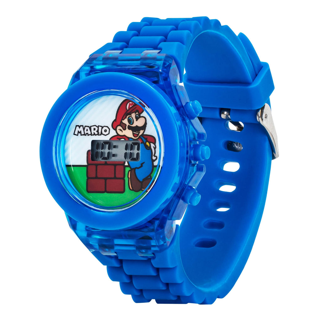 Accutime Nintendo Super Mario Kids' Flashing LCD Digital Watch - LED Lightshow - Vibrant Blue Band, Easy-to-Read Display, Perfec