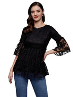 Miss Chase WomenS Relaxed Fit Regular Lace Top (Mcaw19Tp30-45-62-03, Black, S)
