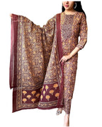 ANNI DESIGNER Womens Rayon Blend Straight Printed Kurta with Pant & Dupatta (Maslona Maroon_L_Maroon_Large)