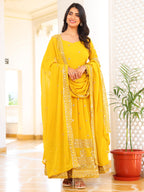 Fashion Basket Georegtte Anarkali Long Dress For Women Yellow