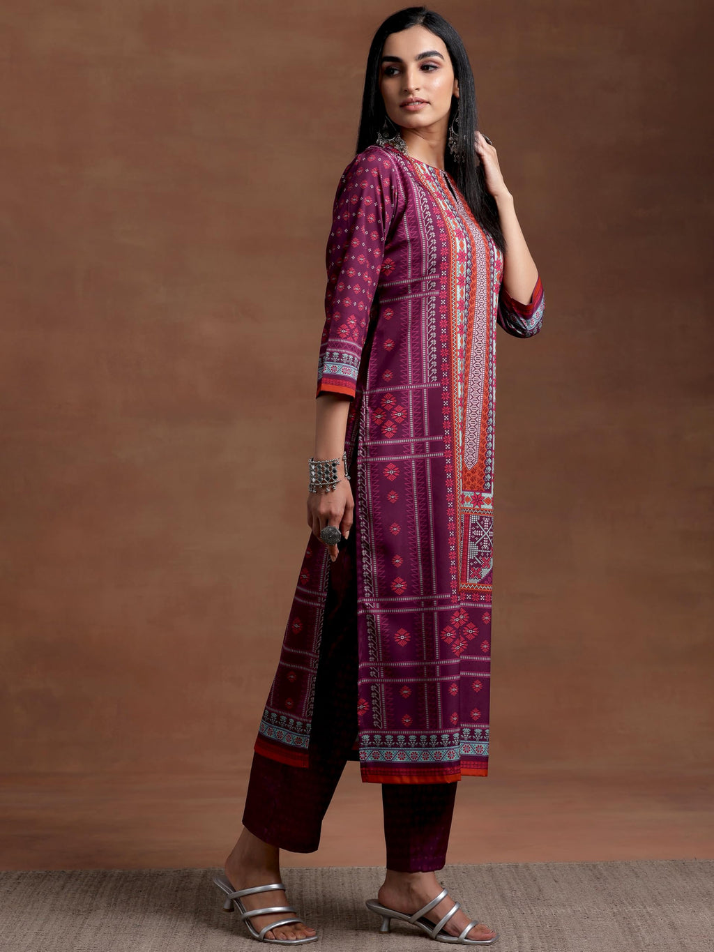 Libas Womens Printed Crepe Straight Kurta With Trousers