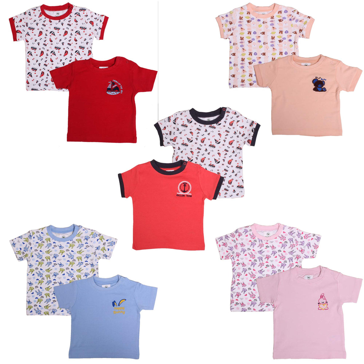 OHMS Soft Cotton Baby TShirts with No Harm Shoulder Buttons(Pack of 10,1824 Months) Multicolour 18-24