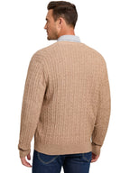 Kallspin Men's Cardigan Sweater Cashmere Wool Blend Cable Knit V Neck Buttons Cardigan with Pockets(Coffee, 3X-Large)