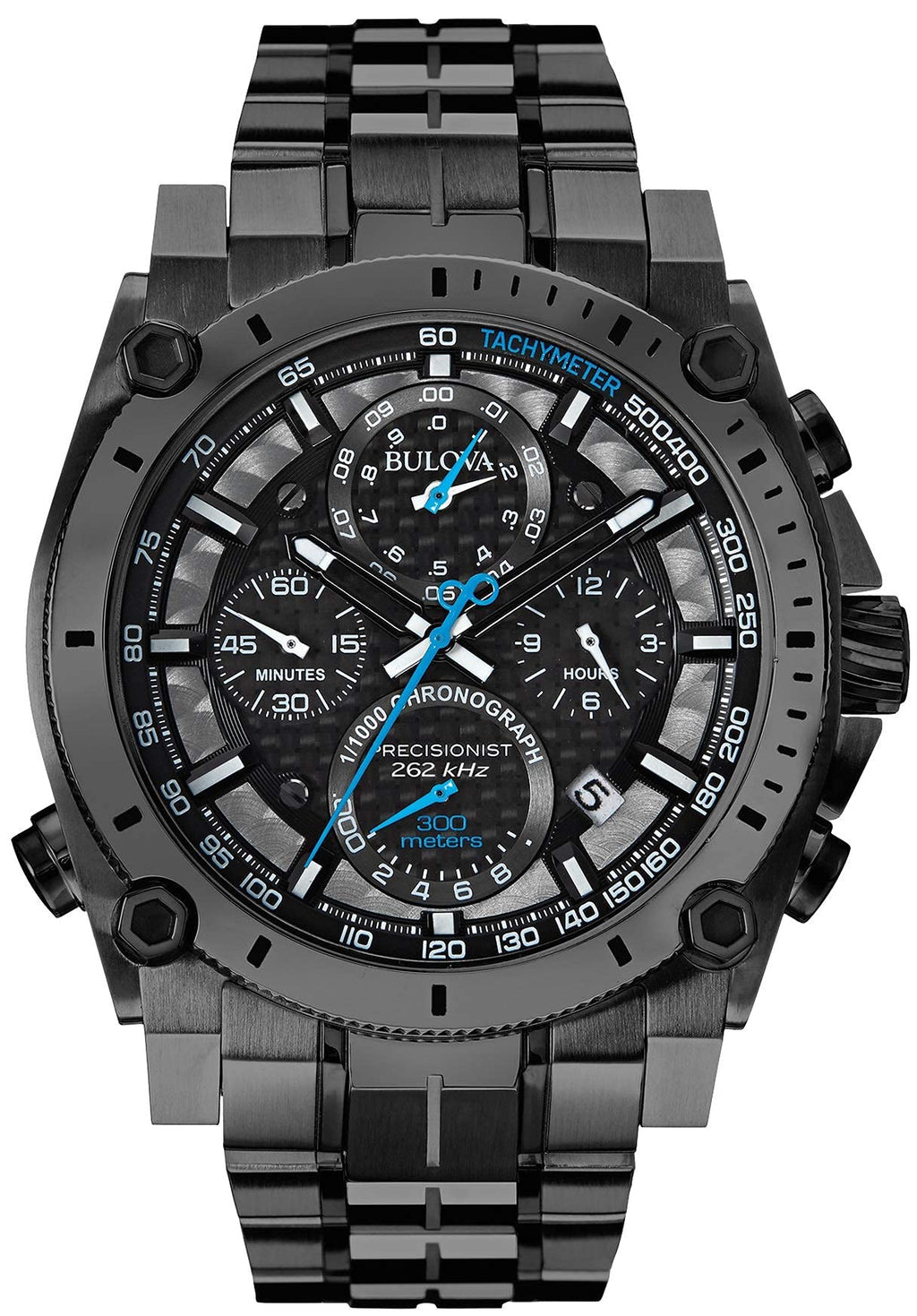 Bulova Men's Precisionist Gunmetal Ion-Plated Stainless Steel 8-Hand Chronograph Watch with Blue Accents Style: 98B229
