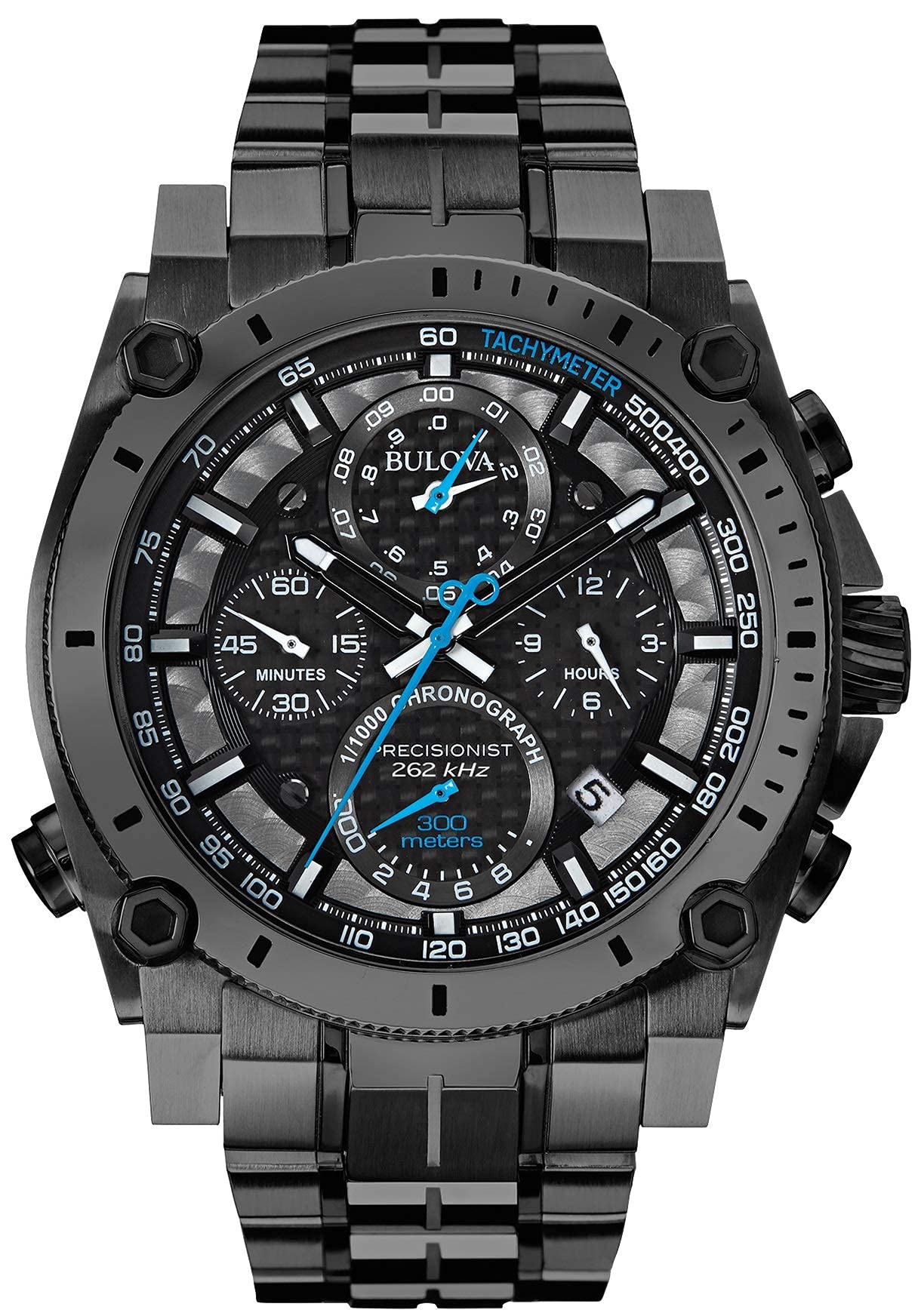 Bulova Men's Precisionist Gunmetal Ion-Plated Stainless Steel 8-Hand Chronograph Watch with Blue Accents Style: 98B229
