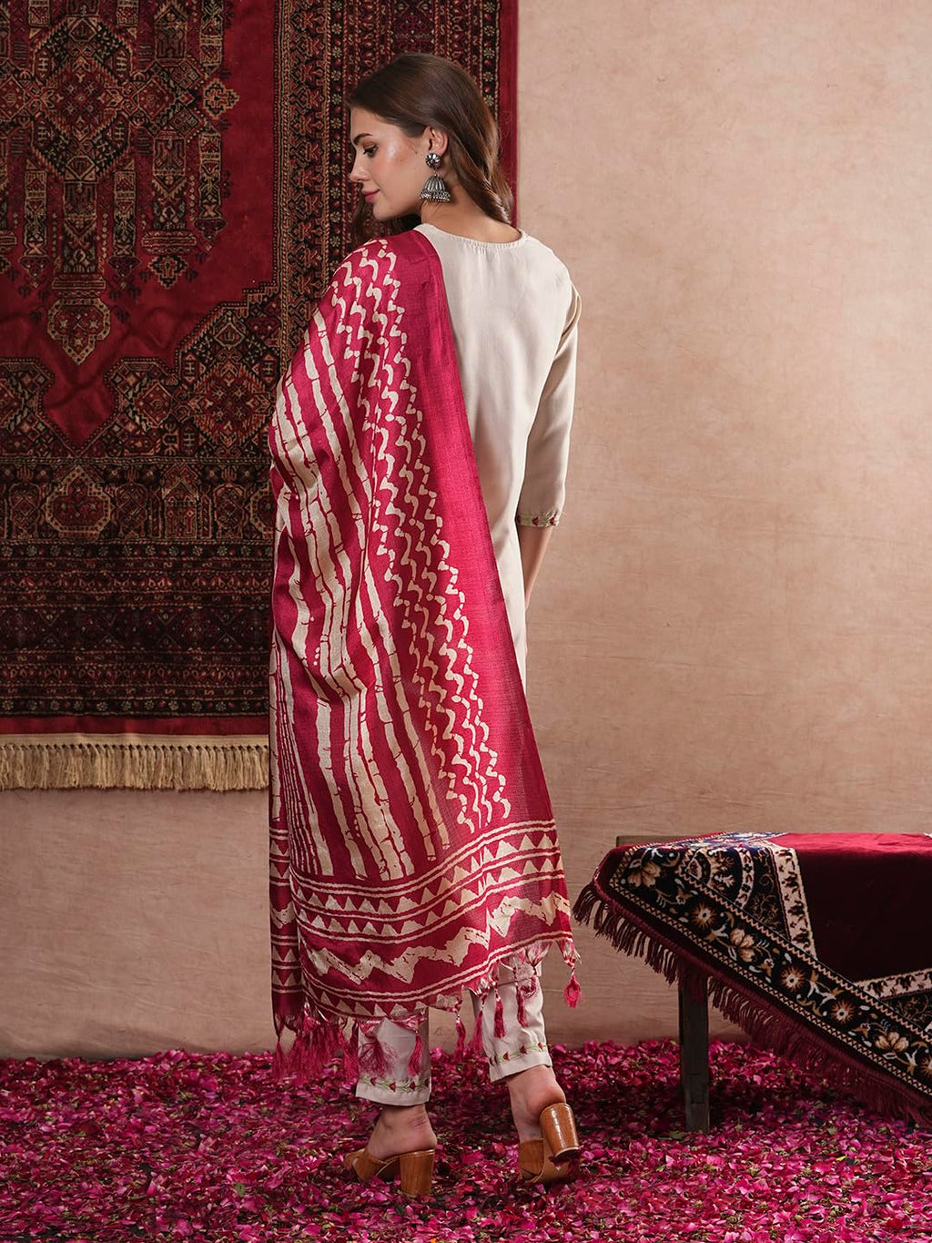 ANNI DESIGNER Ladies Cotton Blend Embroidered Straight Trousers Kurta Dupatta