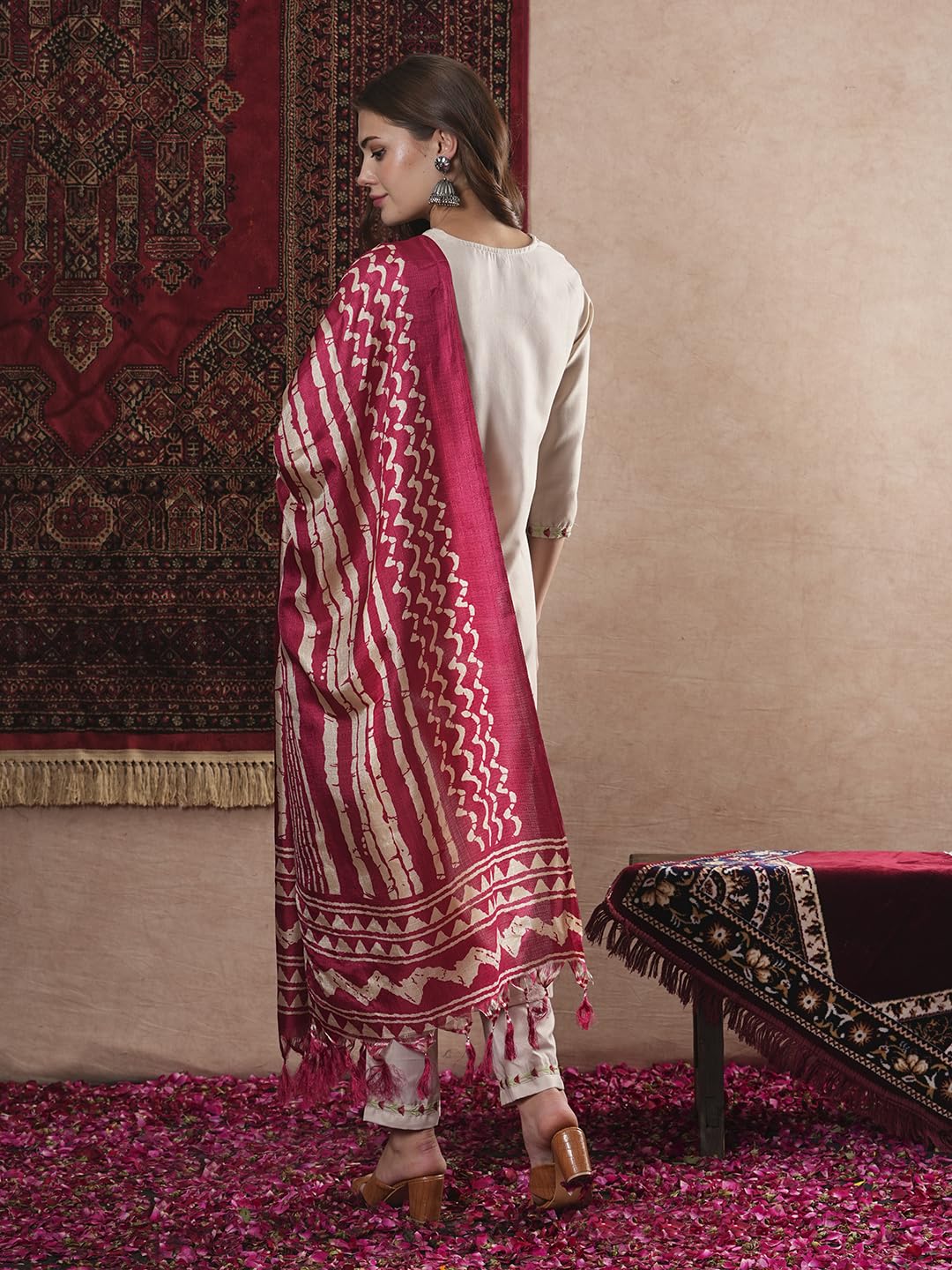 ANNI DESIGNER Ladies Cotton Blend Embroidered Straight Trousers Kurta Dupatta