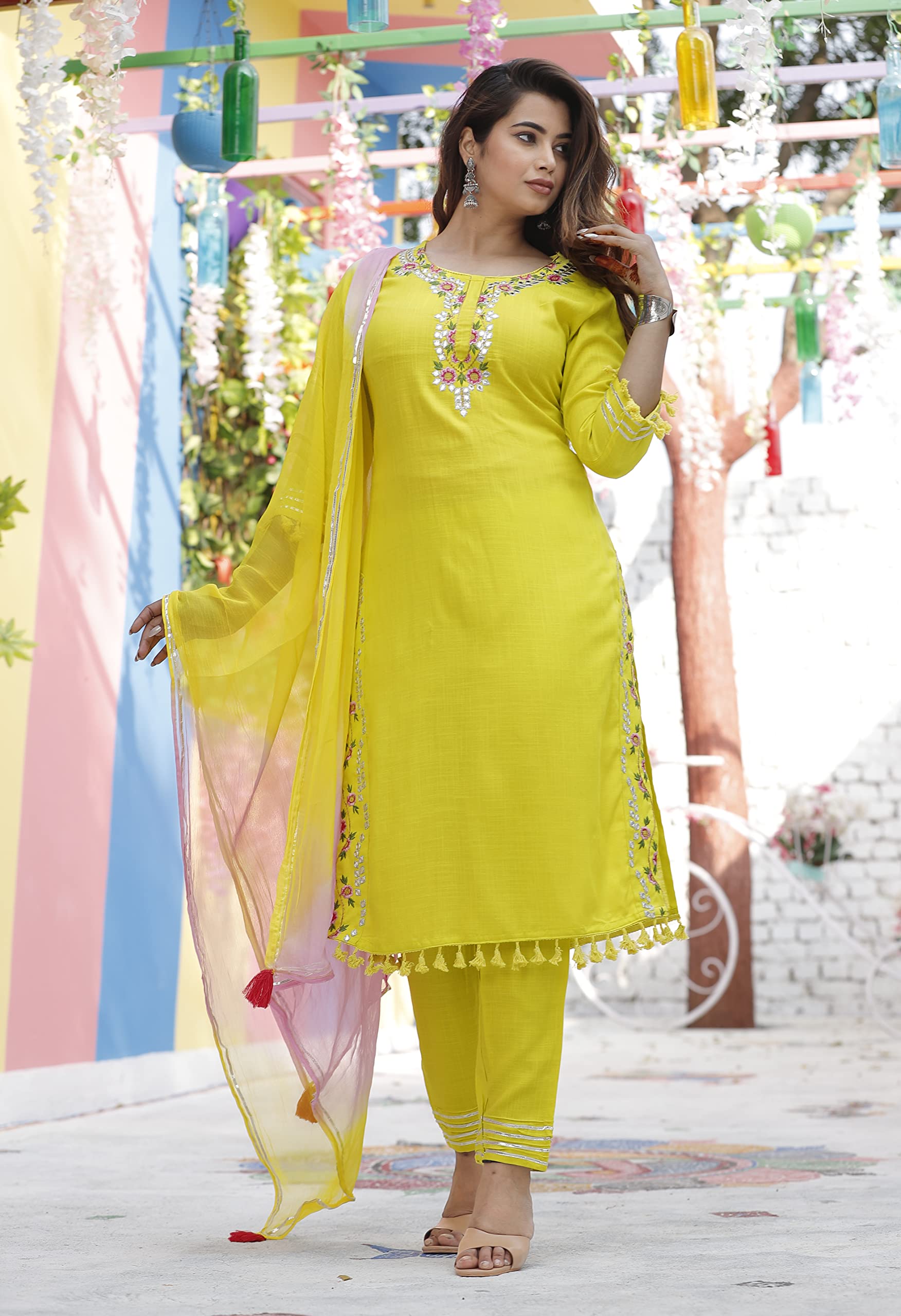 Digital Shopee Yellow Kurti Pant Set 6X Large
