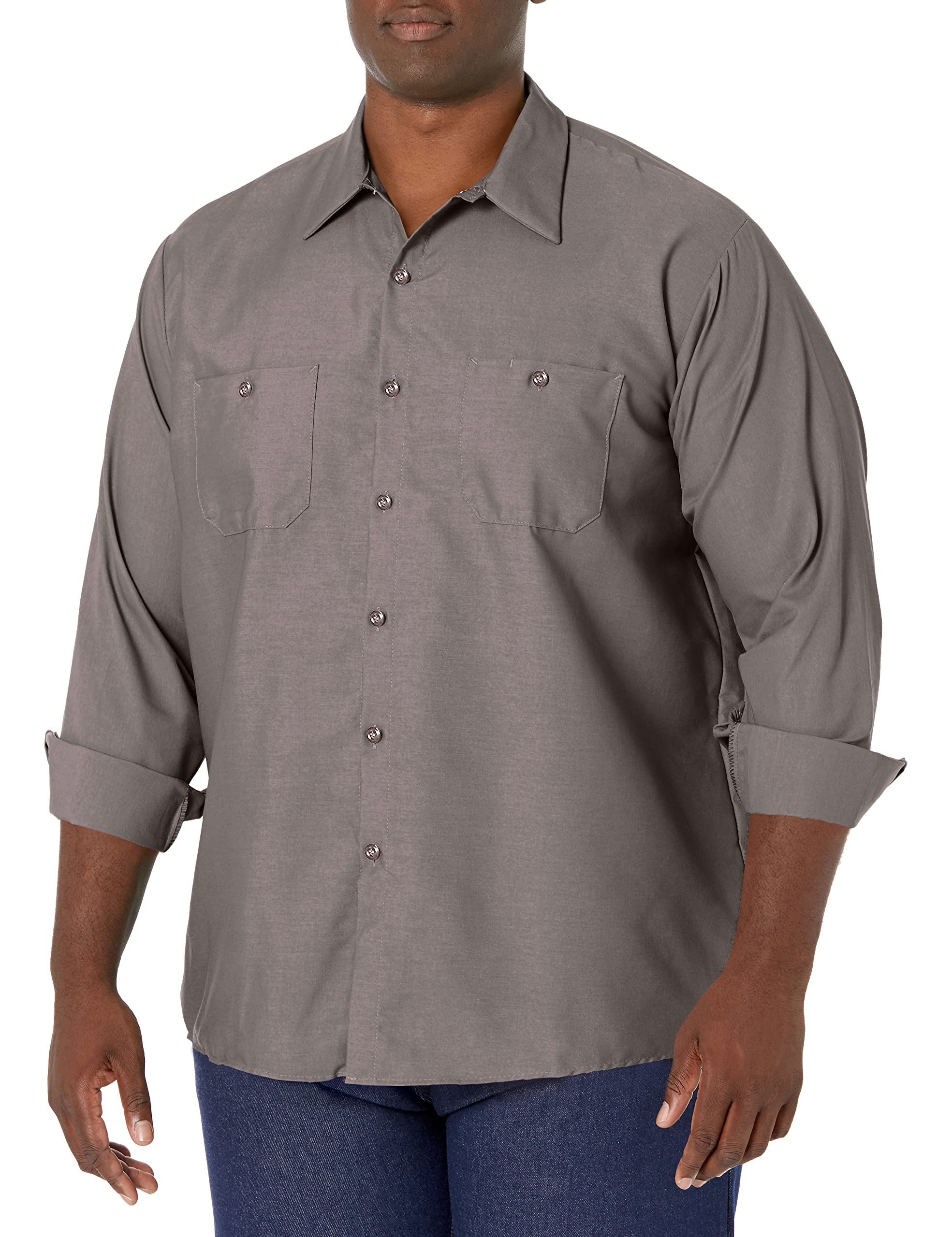 Red Kap Mens Industrial Work Shirt, Regular Fit, Long Sleeve, grey, 5X-Large