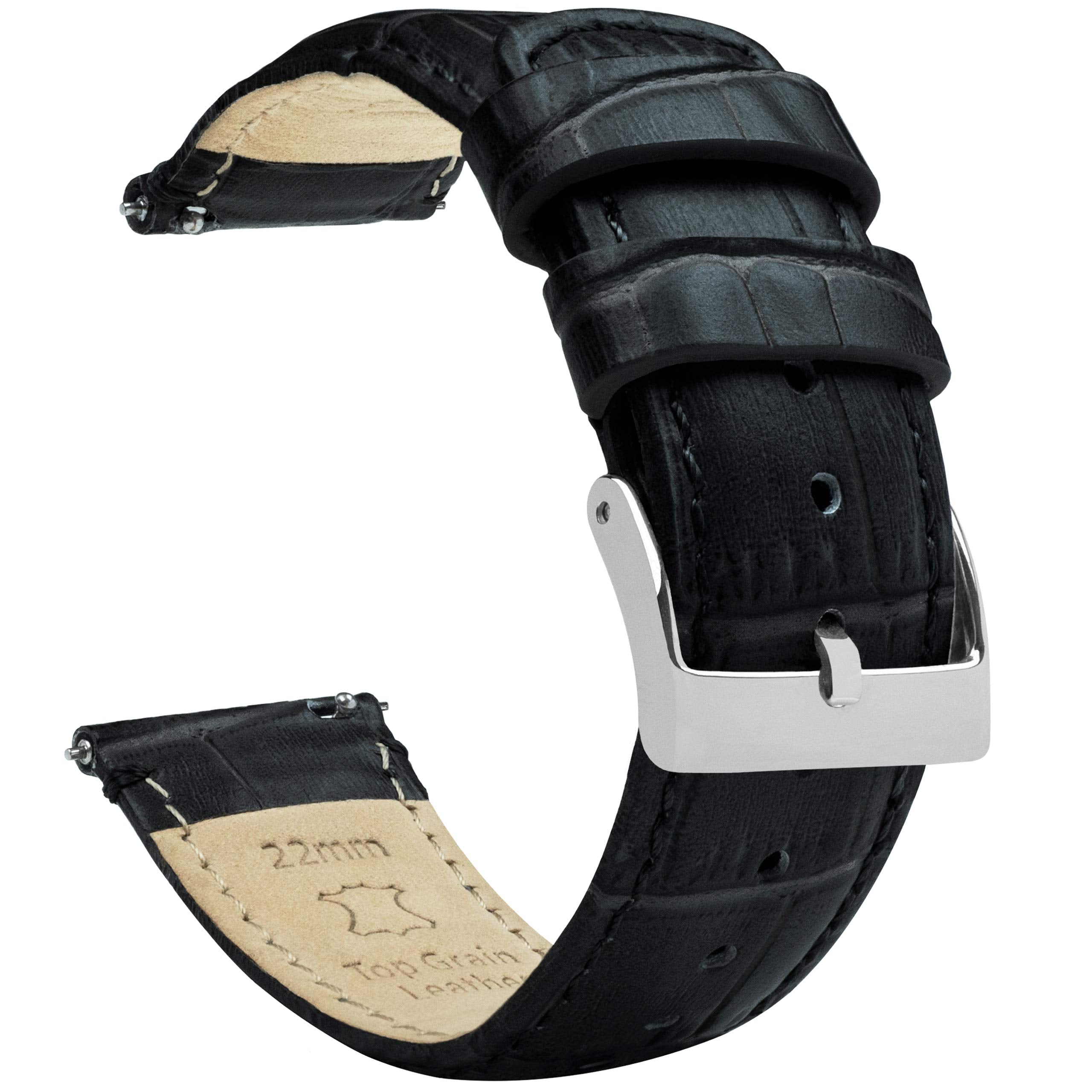 19mm Black - BARTON Alligator Grain - Quick Release Leather Watch Bands