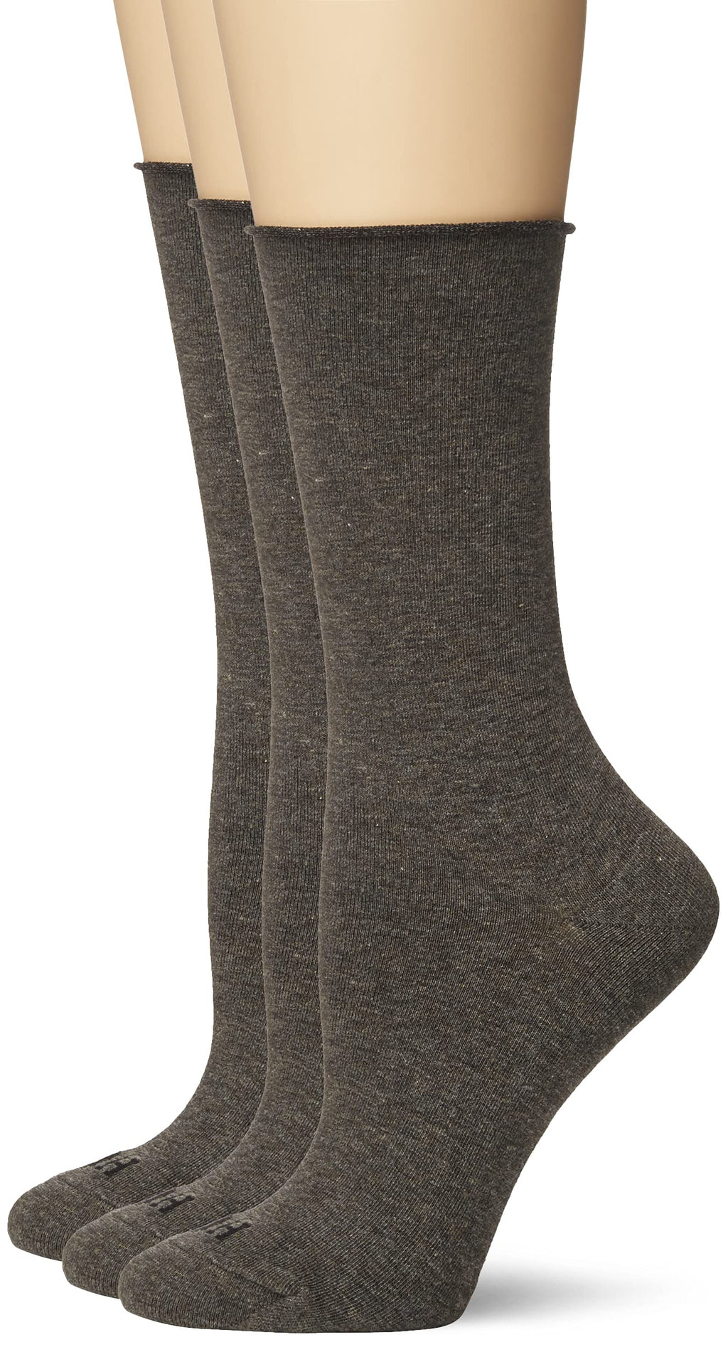 Hue Women's 3 Pair Pack Jean Crew Socks, Graphite Heather, One Size