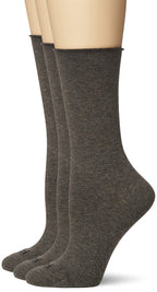 Hue Women's 3 Pair Pack Jean Crew Socks, Graphite Heather, One Size