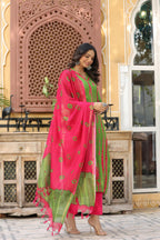 ANNI DESIGNER Ladies Cotton Blend Kurta with Trousers and Dupatta, green, S