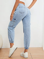 AVANOVA Sky Blue Womens Mid Rise Cotton Ankle Length Jeans for Women Jeans II Denim Cotton Jeans Pant for Women II Cargo Denim