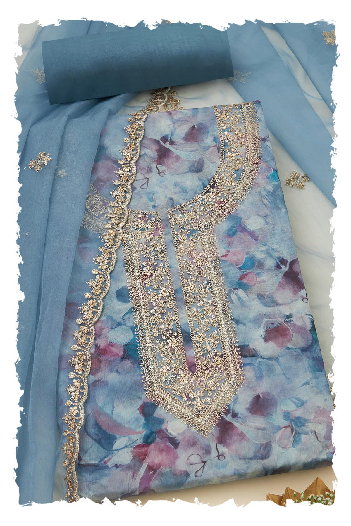 Soch Women Floral Print Unstitched Dress Material with Zari