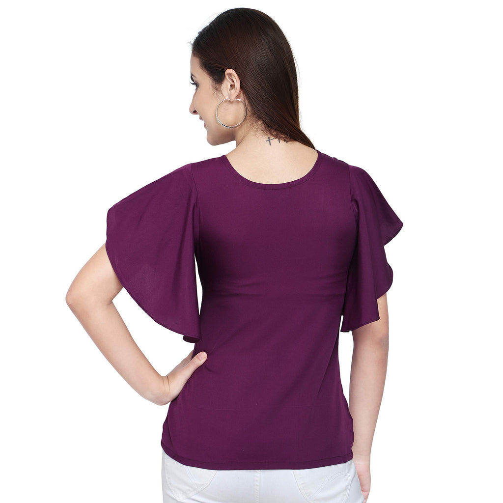 OOMPH! Womens Crepe Tunic Top - Eggplant Purple