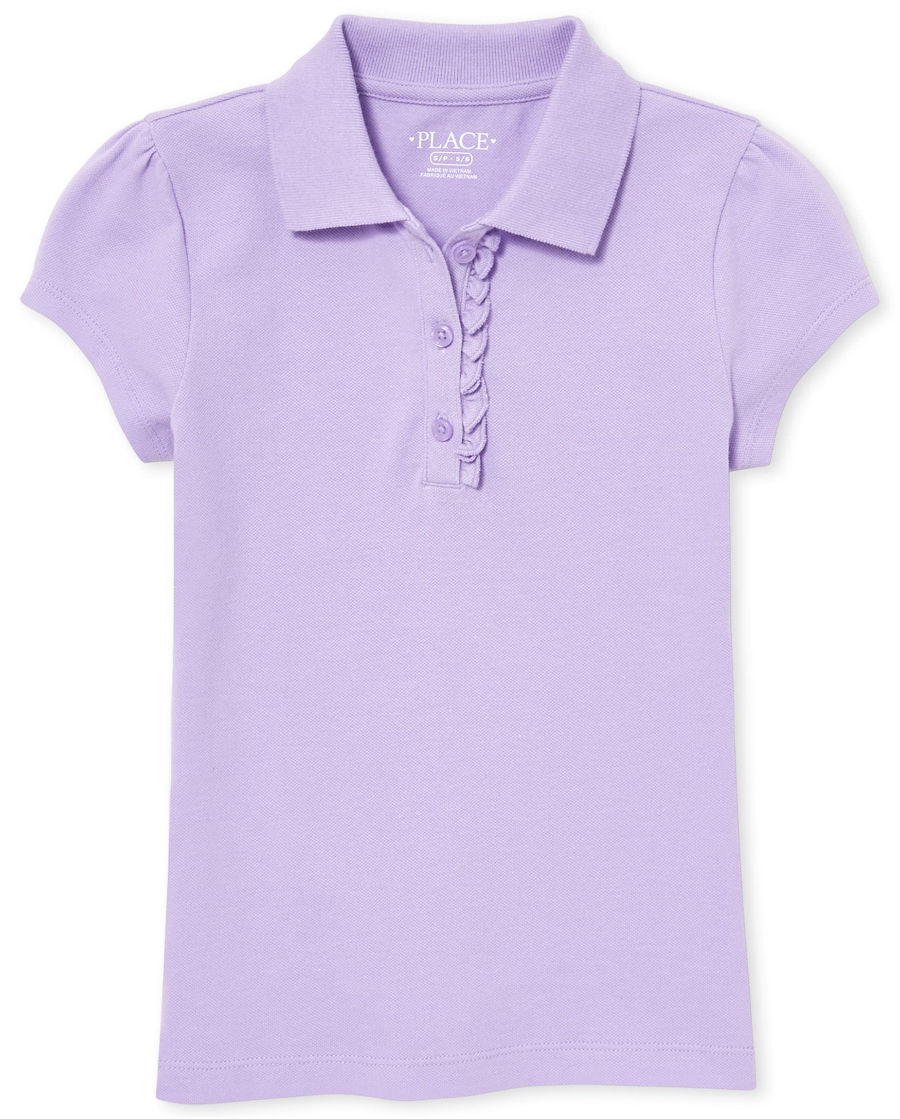 The Children's Place girls Uniform Ruffle Pique Polo Shirt, Purple Prose, Small US
