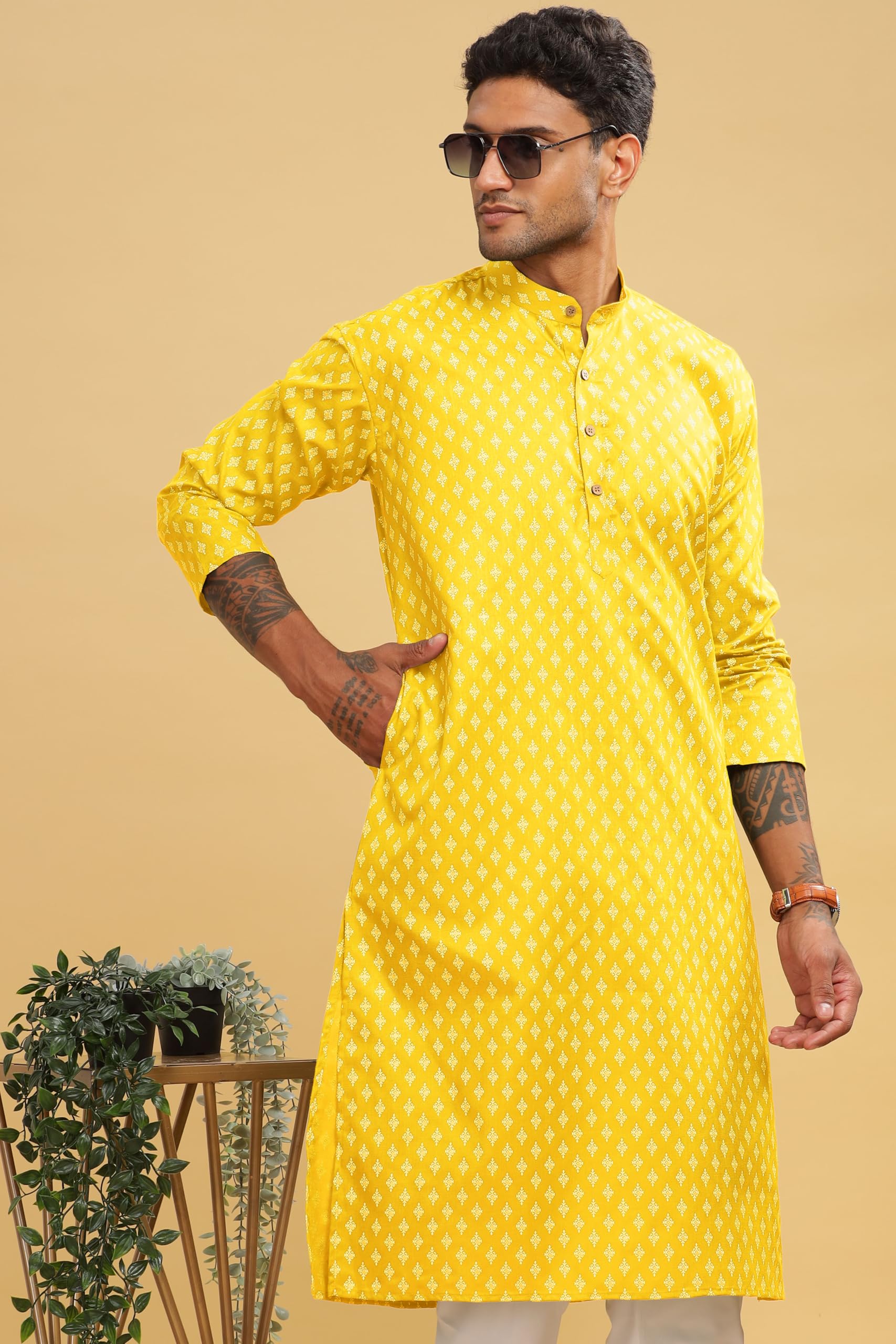 Be Active MenS Cotton Regular Fit Kurta (C-399-3_Yellow
