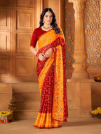 Glory Sarees Womens Georgette Bandhani Foil Print Saree With Blouse Piece