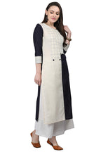 Anni Designer Women'S Black & White Color Rayon Fancy Long Thread & Button Work Kurti(Kur190074_Black & White)