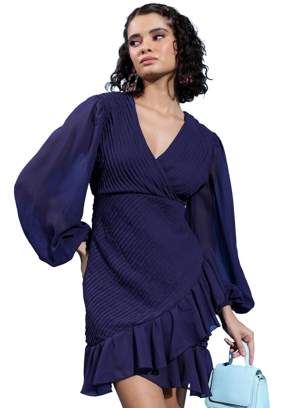 Ketch WomenS Polyester Wrap Mini Dress (Khj6000296_Navy