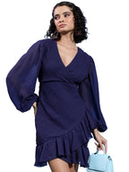 Ketch WomenS Polyester Wrap Mini Dress (Khj6000296_Navy