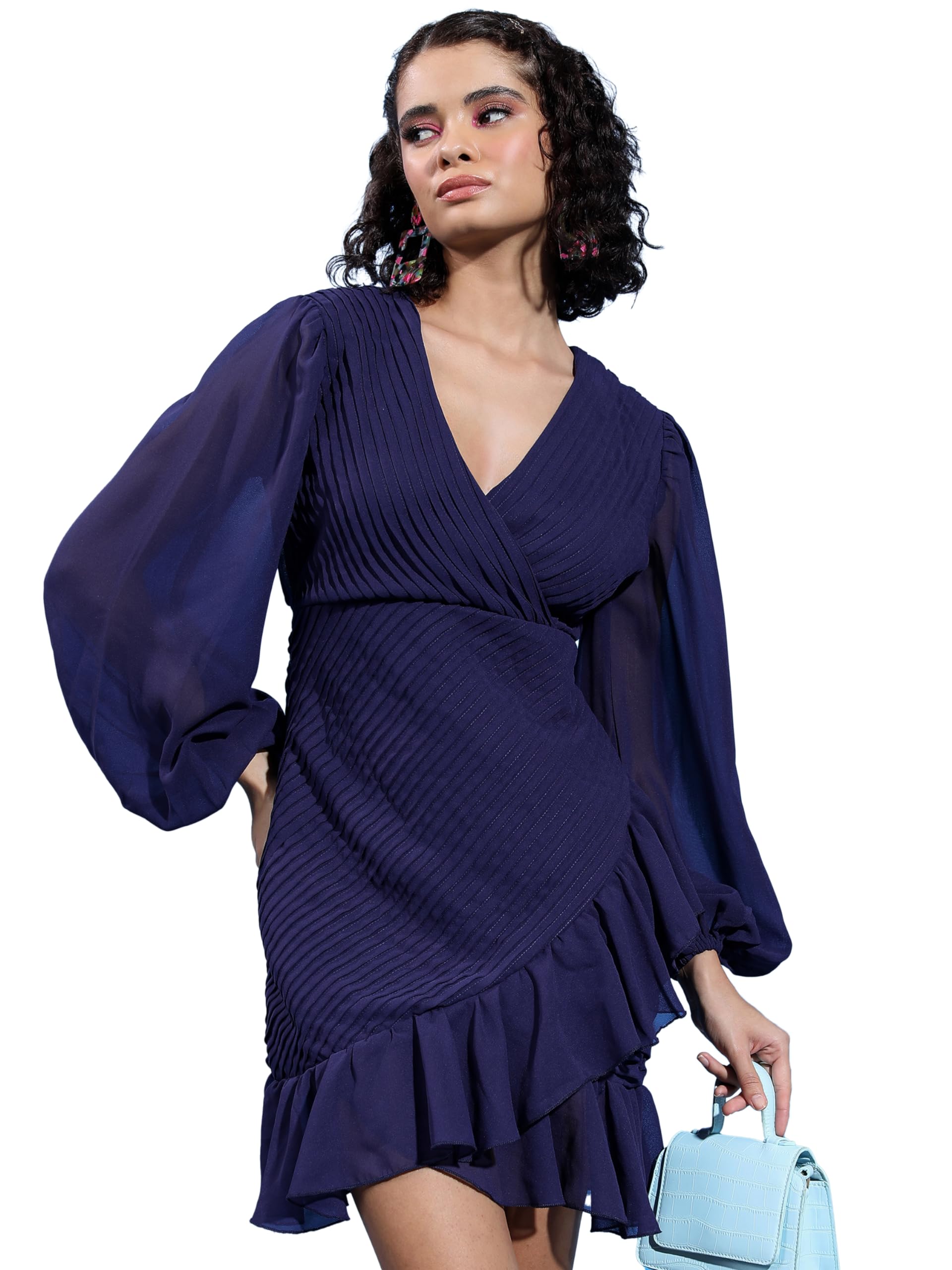 Ketch WomenS Polyester Wrap Mini Dress (Khj6000296_Navy