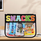 BCRMPT Chenille Letter Bag Clear Flat Pouch,Multi-purpose PVC&Nylon Clear Cosmetic Bags,Travel Makeup Bag With Zipper For Women,