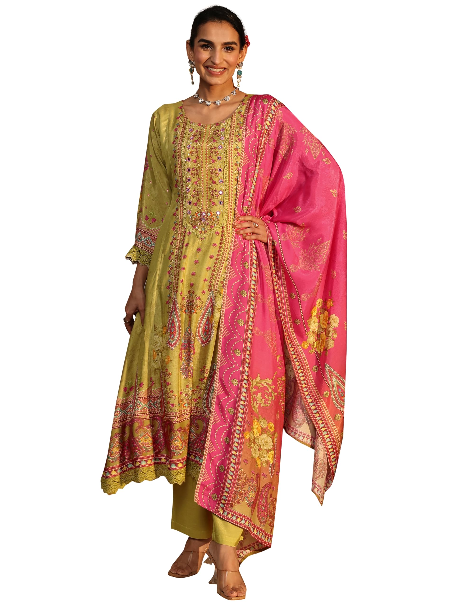 Libas Printed Muslin Anarkali Kurta With Trousers and Dupatta-99957AXXL