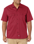 Dickies mens Short Sleeve work utility shirts, English Red Heather, Small US