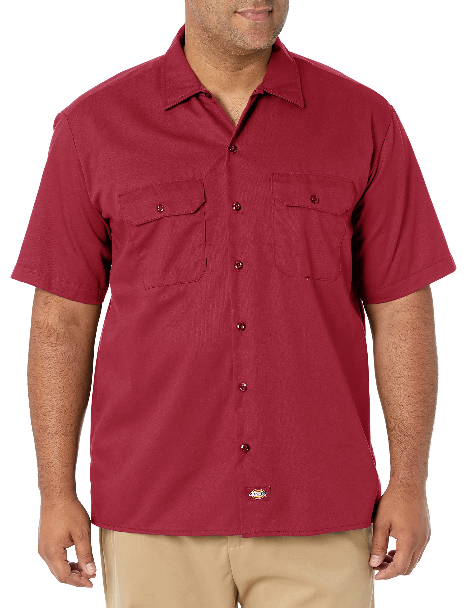 Dickies mens Short Sleeve work utility shirts, English Red Heather, Small US