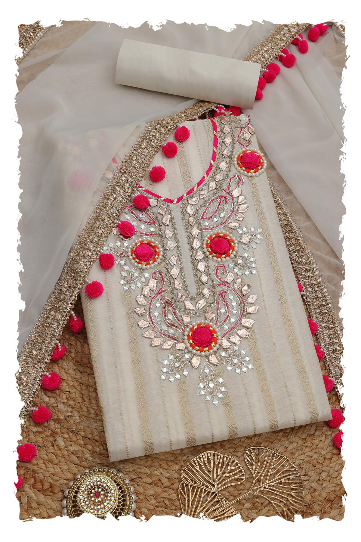 Soch Women Chanderi Zari Woven Unstitched Dress Material with Mirror and Pearl