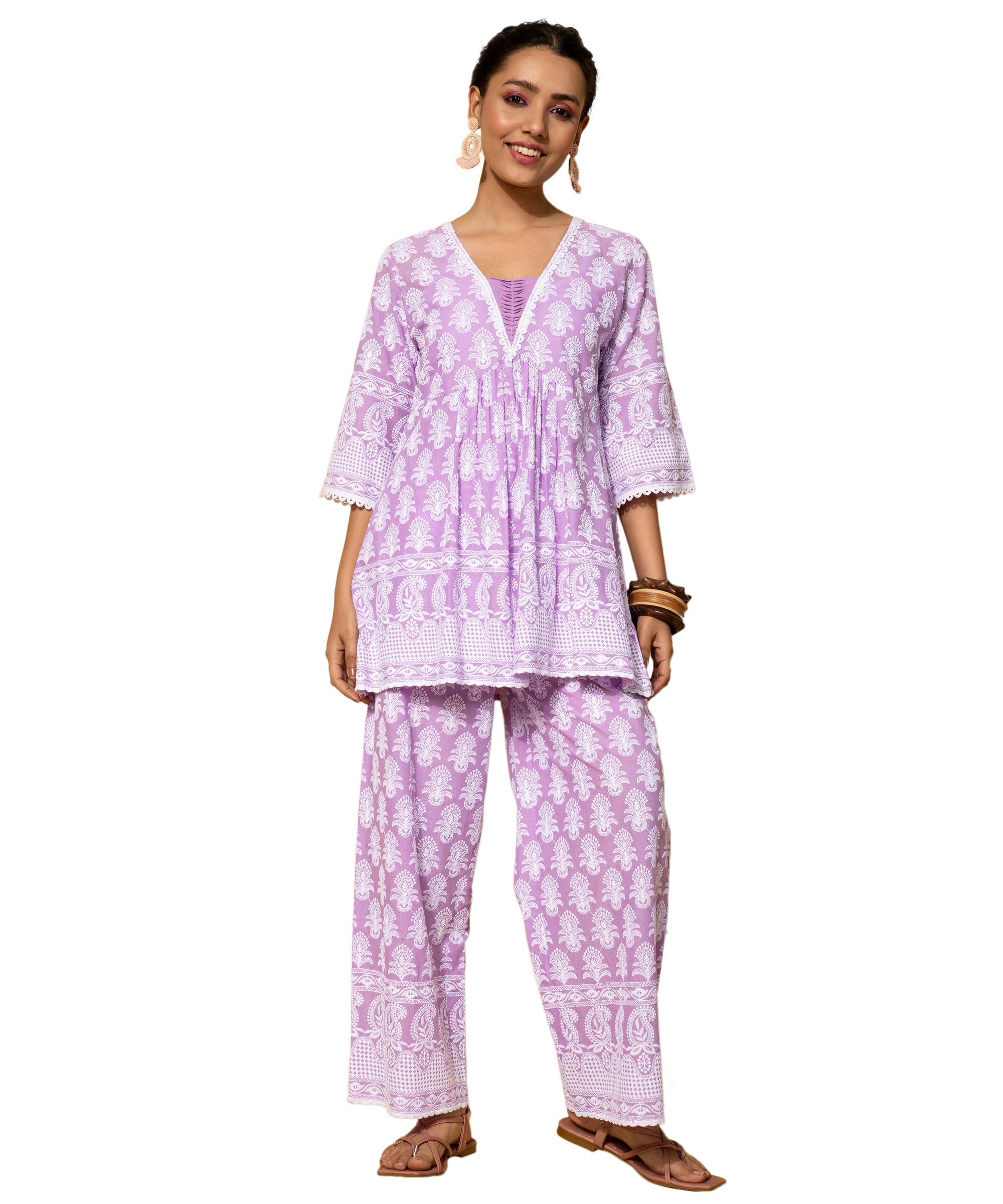 Libas Womens Self Design Cotton Co-Ord Set For Women Purple