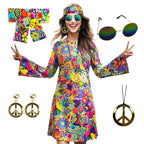 MRYUWB 70s Hippie Dress Costumes Necklace Earrings Sunglass Women Disco Outfit, 60s Party Costume, Halloween Retro Dresses (Love