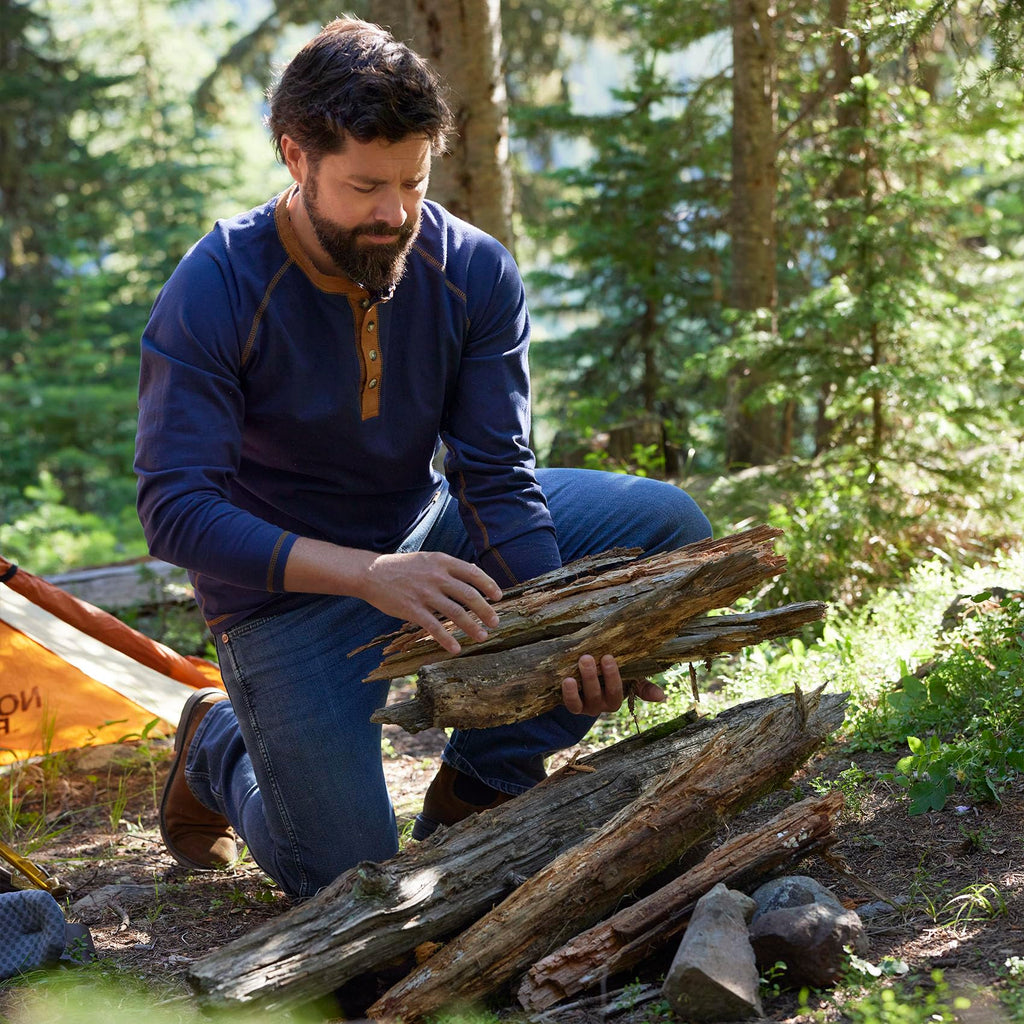 Legendary Whitetails Men's Recluse Henley Long Sleeve Brushed Cotton Shirt, Navy, Medium