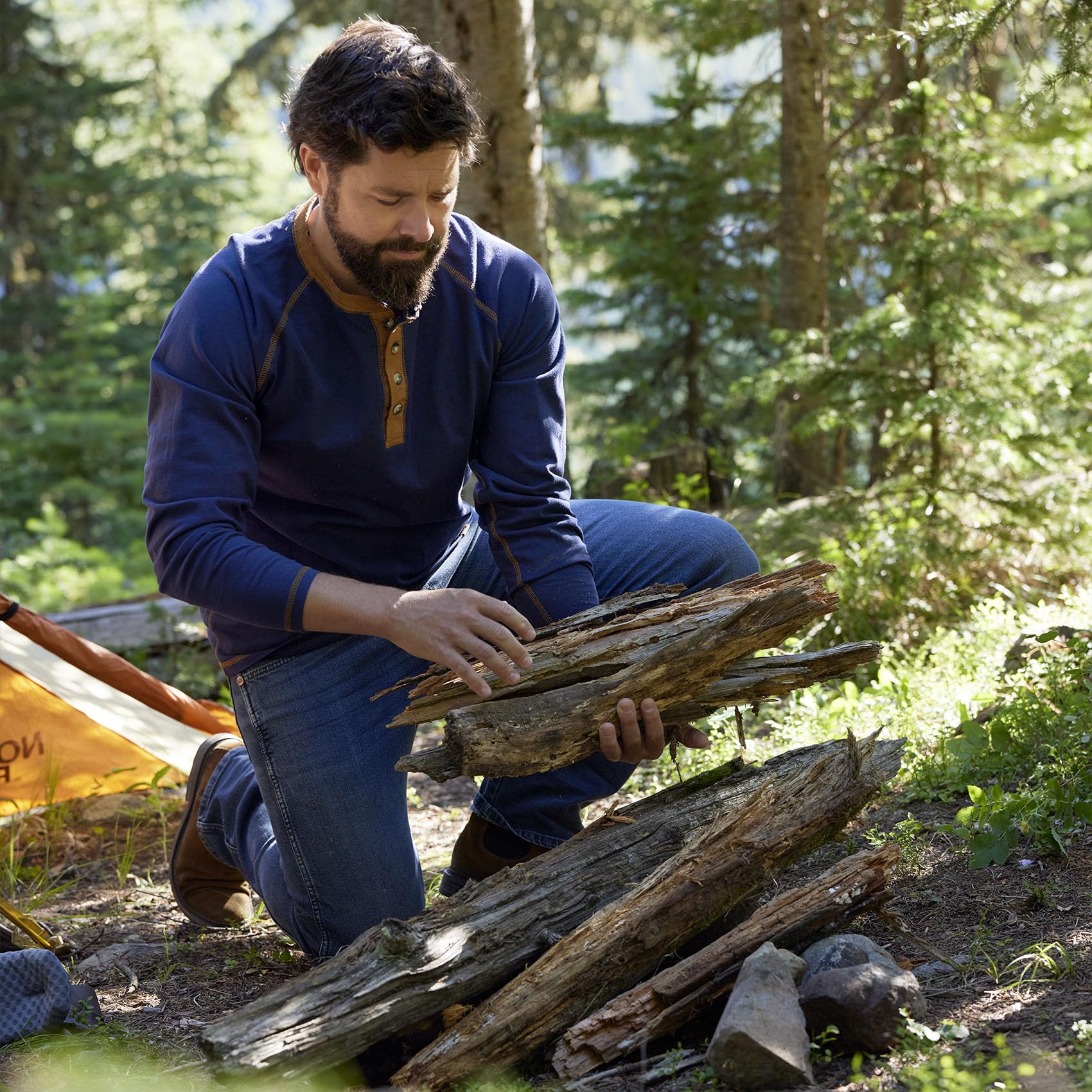 Legendary Whitetails Men's Recluse Henley Long Sleeve Brushed Cotton Shirt, Navy, Medium